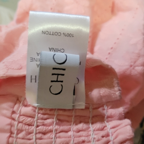 Chicwish pink cottagecore crop top w/puffy sleeves and floral embroidery - Picture 5 of 7